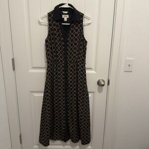 Talbots Petites Women's Pure Silk Black Brown Circles Maxi Dress Size 4P No Belt